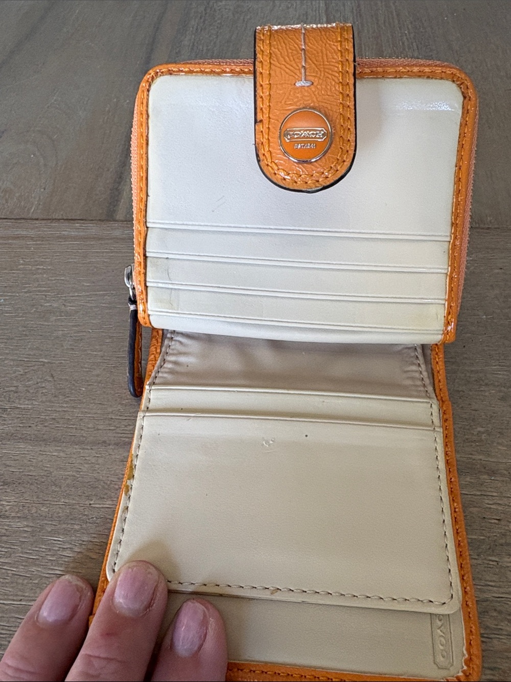 Coach Brown Signature Canvas Wallet with Orange Trim - Picture 5 of 8